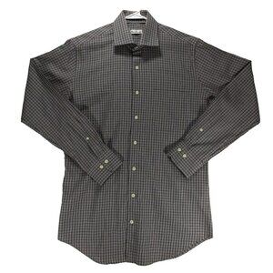 Peter Millar Mens Shirt Medium Brown Black Check Pattern Cotton Button Up Top